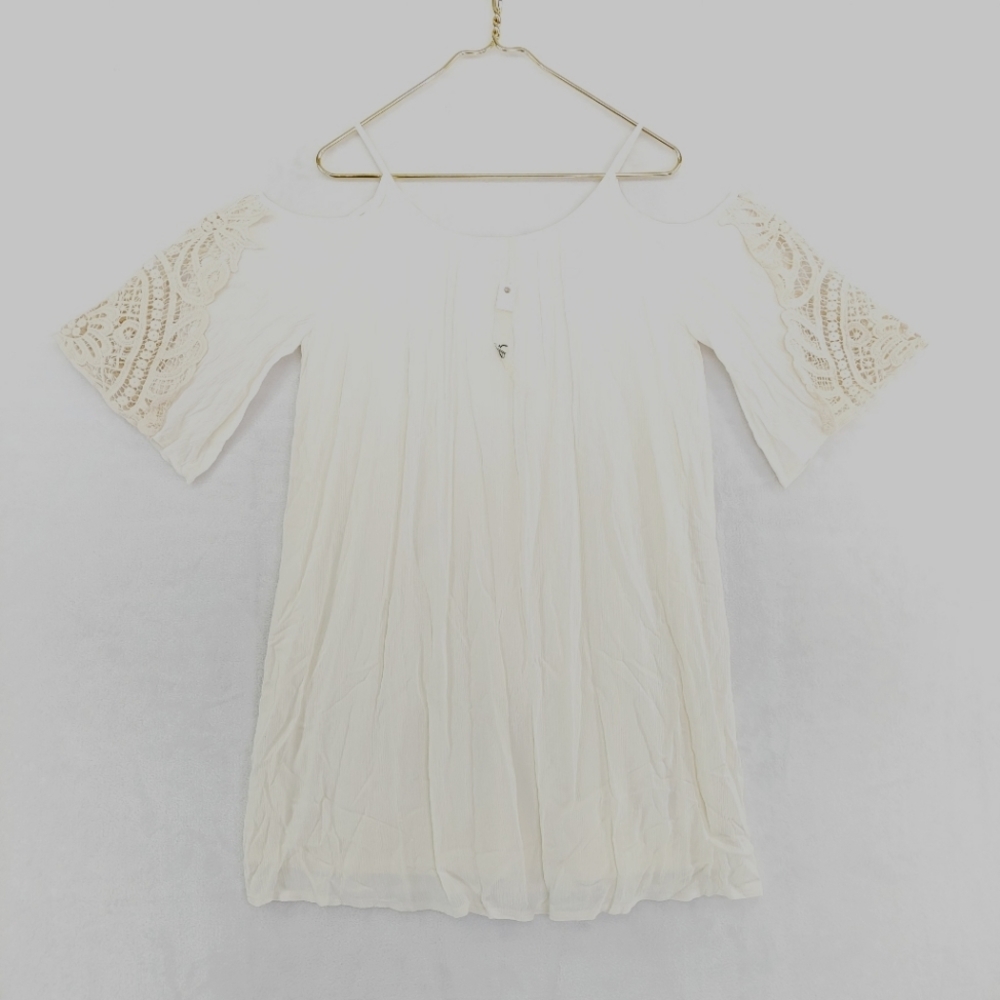 New Ya Los Angeles Cotton Blend Ivory 3/4 Bell Sleeve Embroidered Blouse P1284